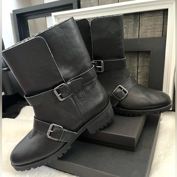 SPLENDID Black Karyln LL2312 Moto Motorcycle Leather Sherpa lined fold down 10 - Picture 3 of 16